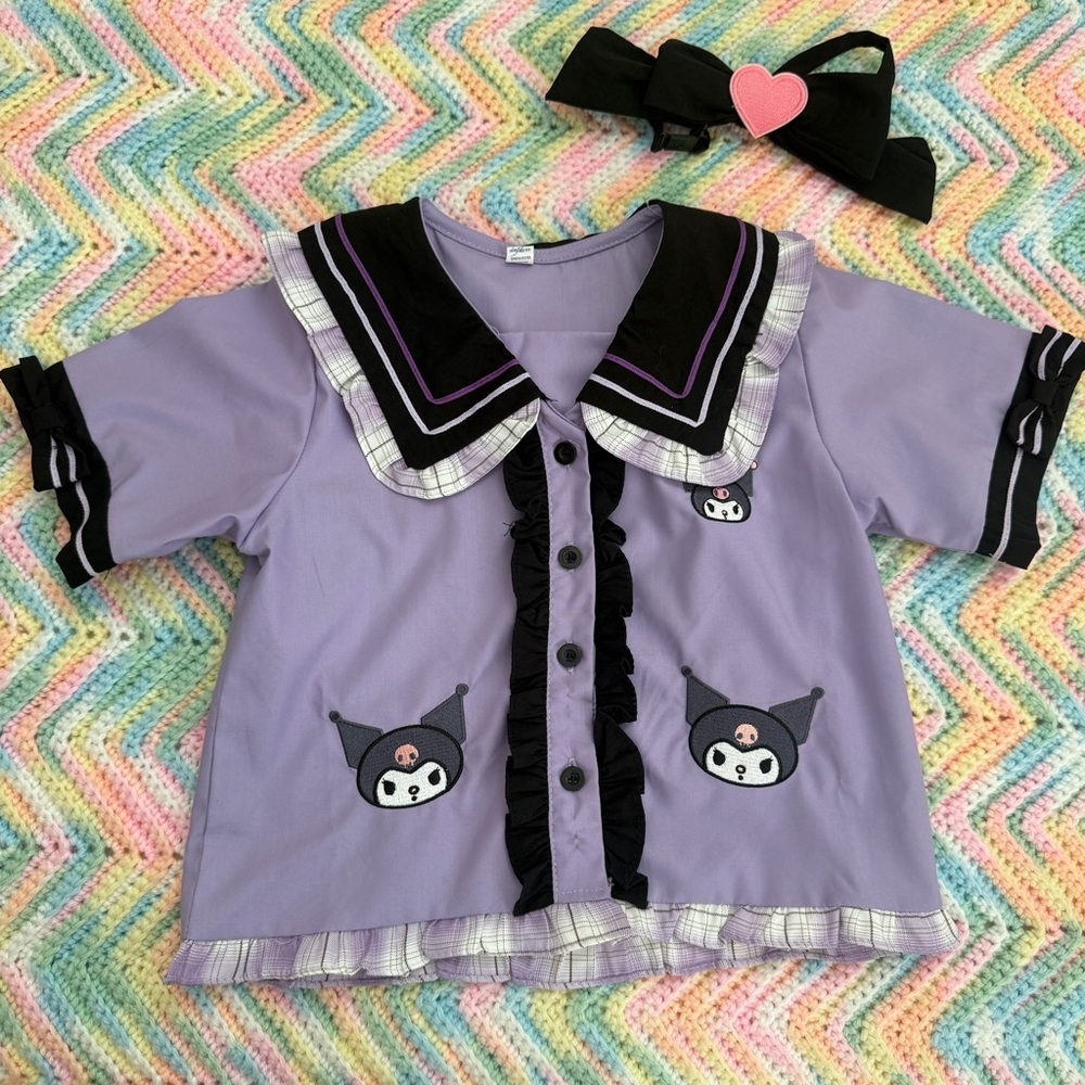 Sanrio Kuromi girls academy cosplay purple collar embroidered shirt size 5-6